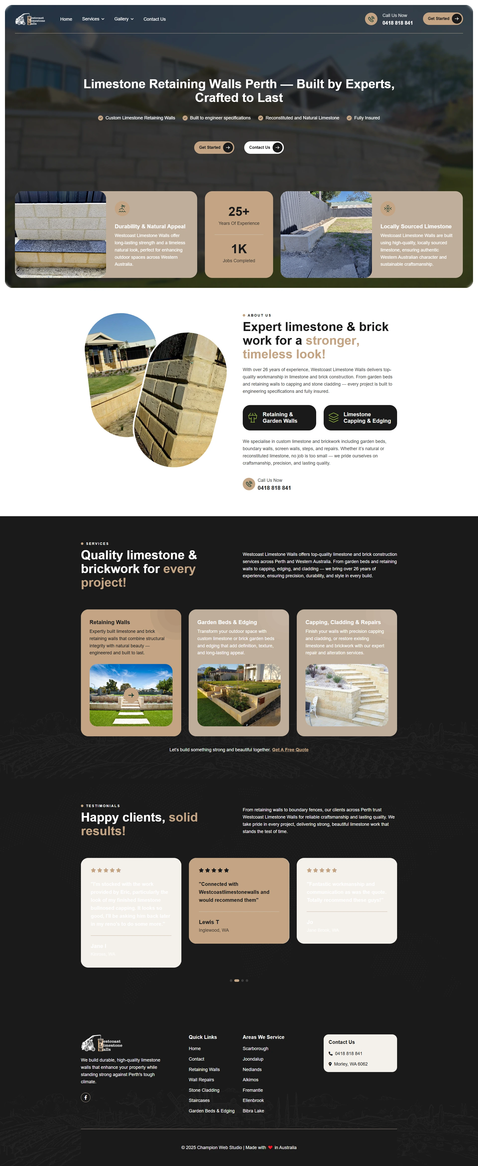 Westcoast Limestone Walls website design - Perth landscaping business
